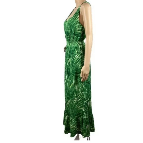 C&C California Maxi Dress Size 8 Green Palm Tropical Sleeveless Casual - Picture 2 of 8